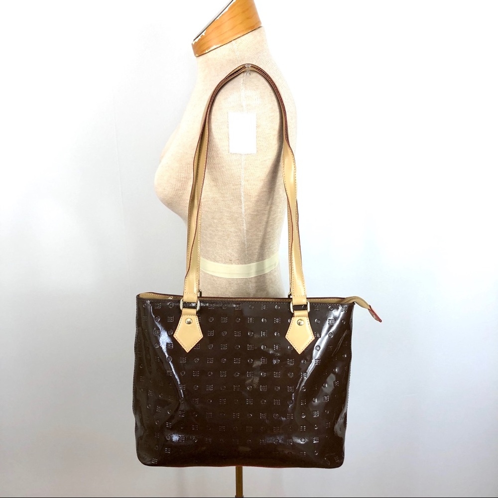 Arcadia brown patent Italian leather‎ bag satchel